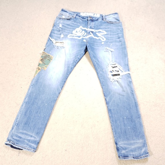 Billionaire Boys Club Jeans Men 38 (36x31) Ice Cream Running Dog Patchwork BBC - Picture 1 of 16